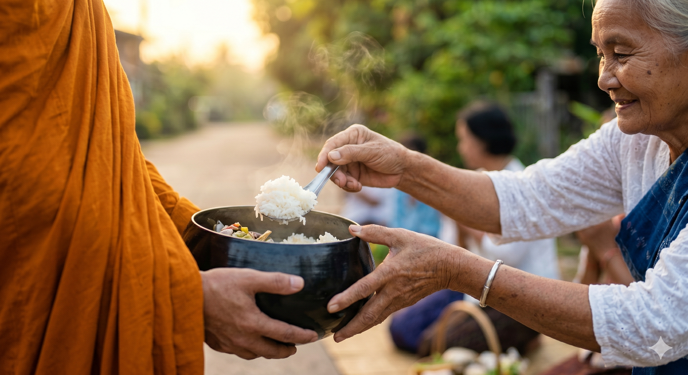 อานิสงส์การถวายข้าวบิณฑบาต: อิ่มบุญทั้งชาตินี้และชาติหน้า